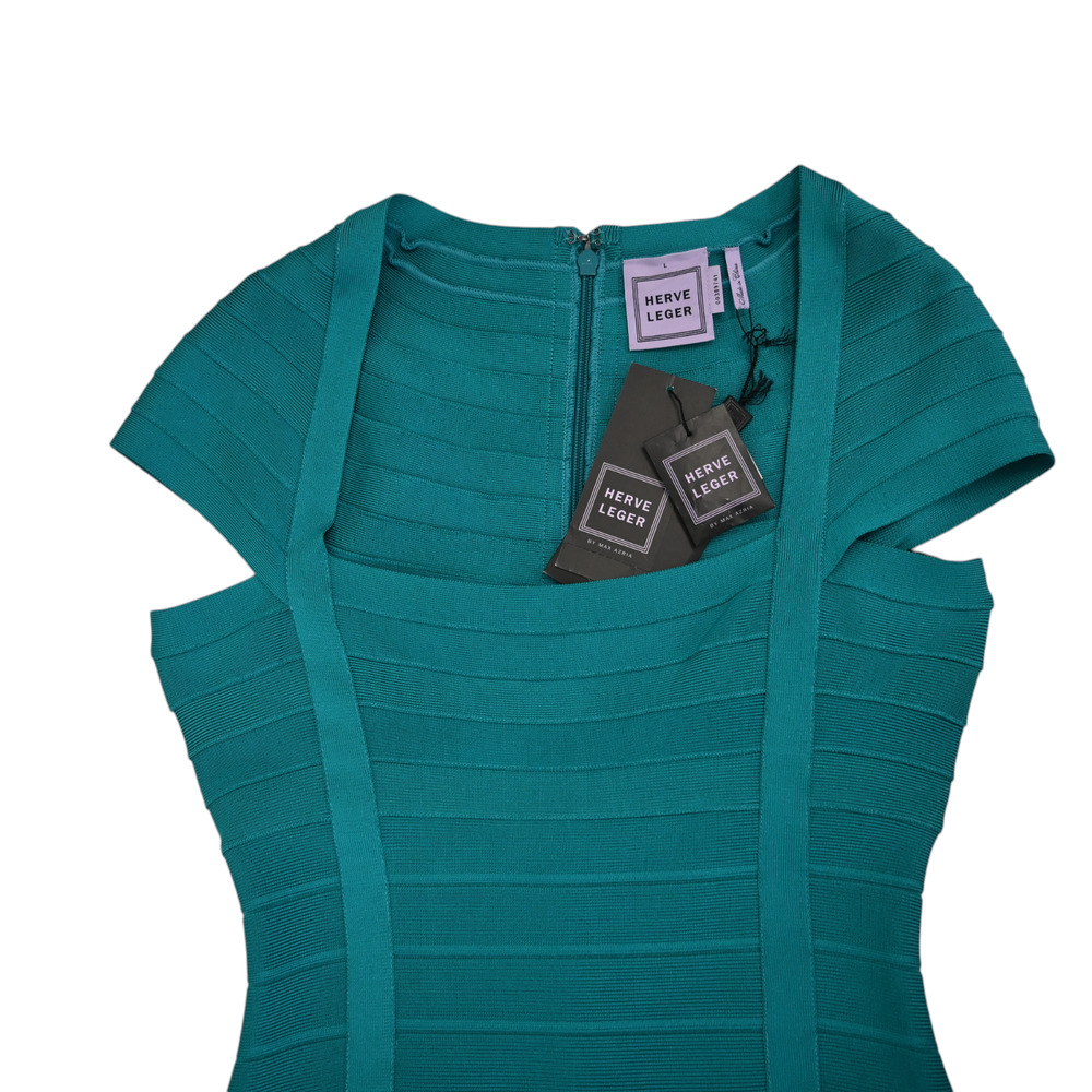 Herve Leger Lora Turquoise Bodycon Bandage Maxi Dress Size Large - Picture 9 of 9